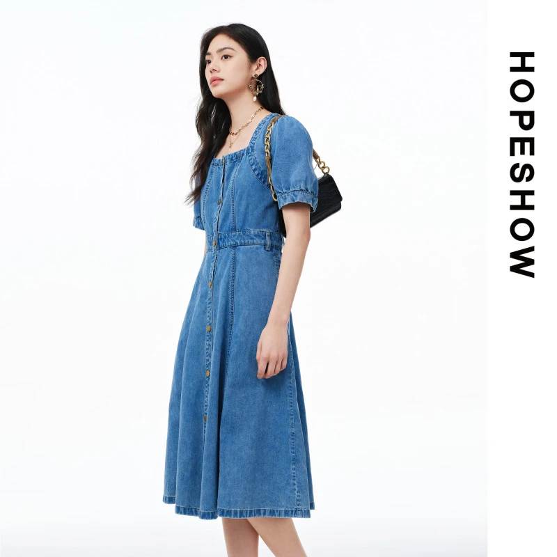 HOPESHOW红袖 水洗牛仔棉连衣裙 89424131620