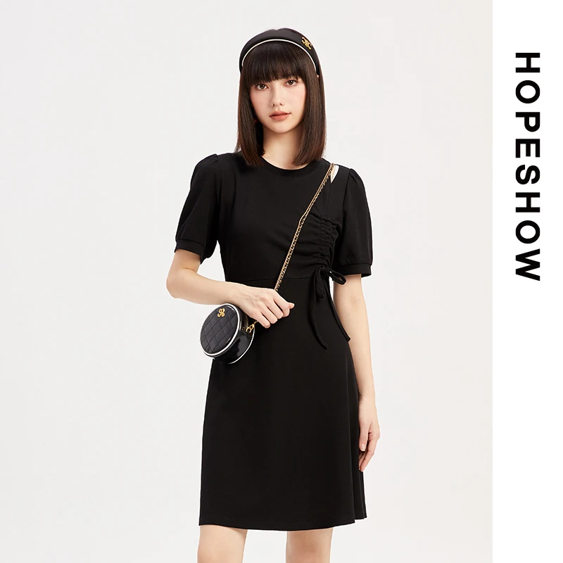 HOPESHOW红袖 露肩抽绳小黑裙 89123181617