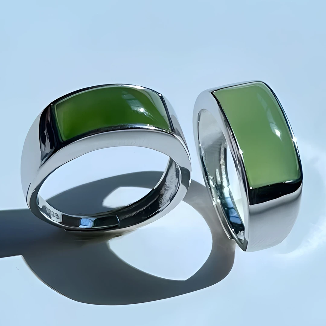 【福玺珠宝】和田玉碧玉s925银马鞍戒活口（爆款）多样性发一