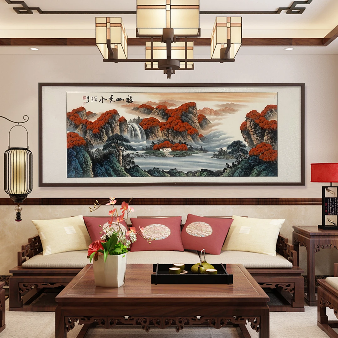 孙献良国画作品 福山秀水图 纯手绘 红