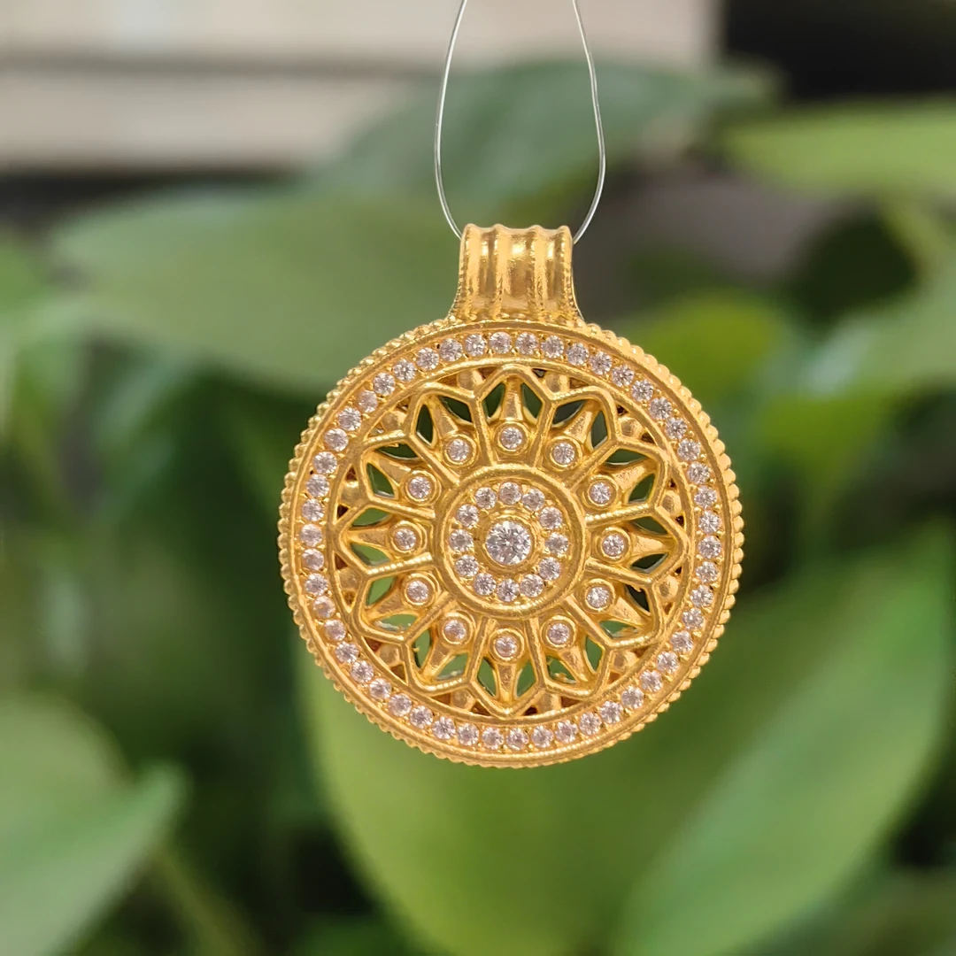 足金999 5D玫瑰花窗吊坠