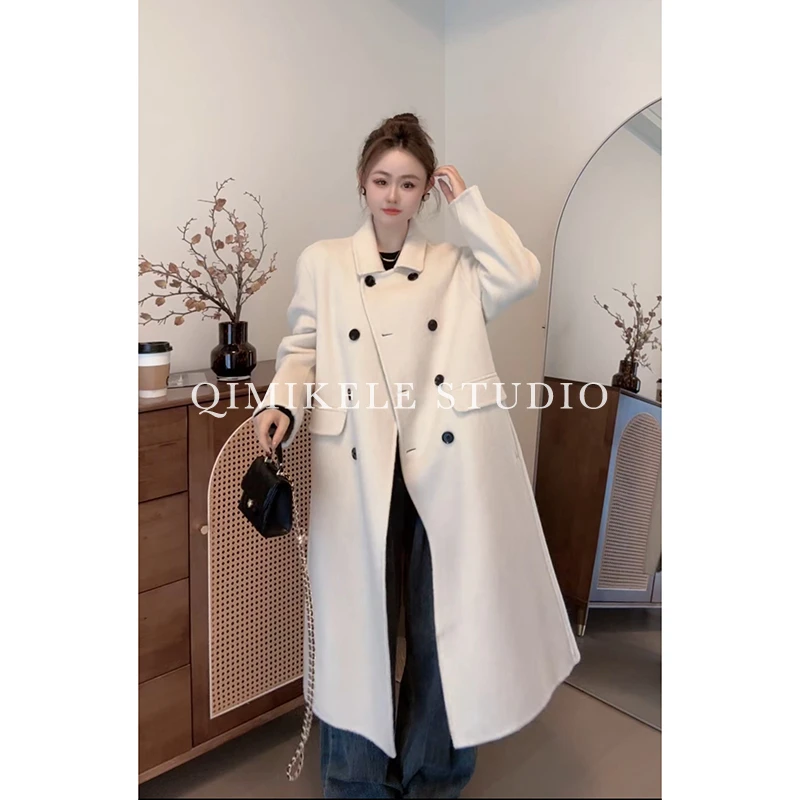 2024秋冬双排八扣长毛加厚款时尚百搭气质双面羊毛大衣