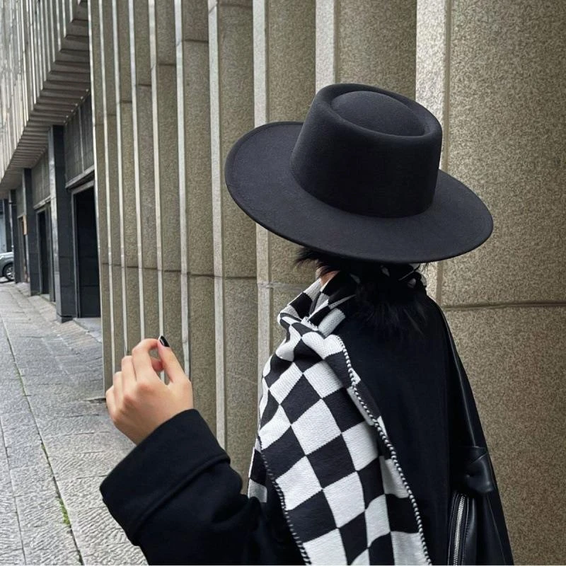 秋冬网红礼帽子女款2023爆款大帽檐显脸小英伦复古百搭毛呢帽子女