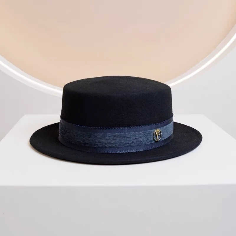 秋冬季法式英伦复古平顶礼帽女款2023新网红爆款韩版时尚毛呢帽子