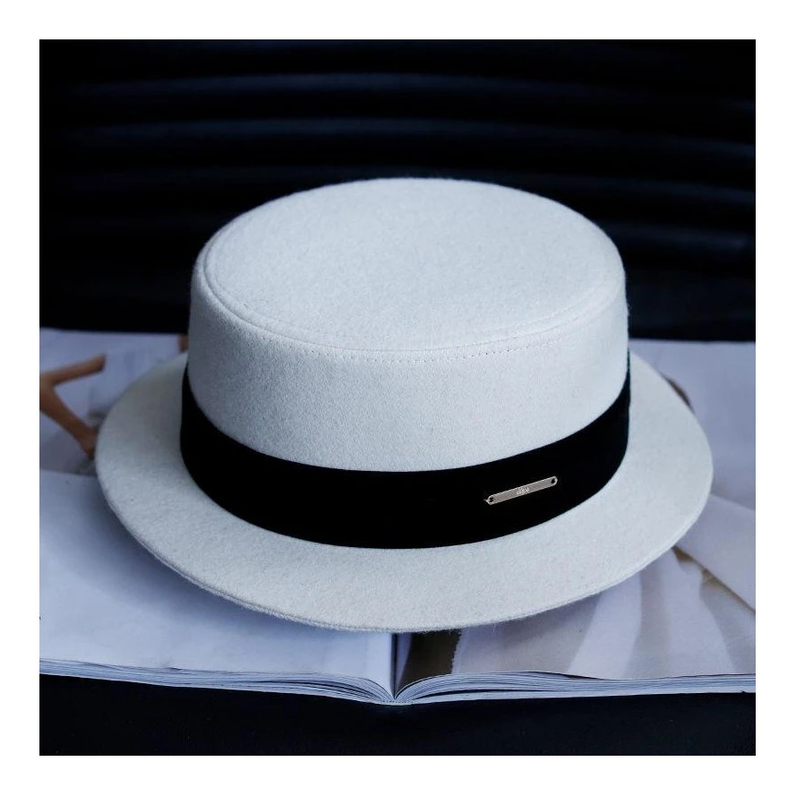 英伦复古平顶帽法式秋冬礼帽女款2023新款短檐气质高档爵士帽子女