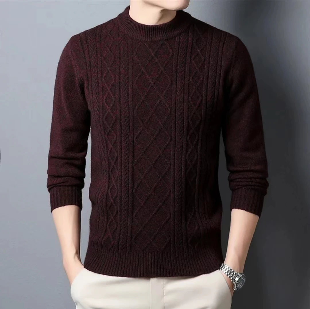 牦牛绒+超细羊毛重磅加厚男士商务冬季套头牦牛绒半高圆领羊毛衫
