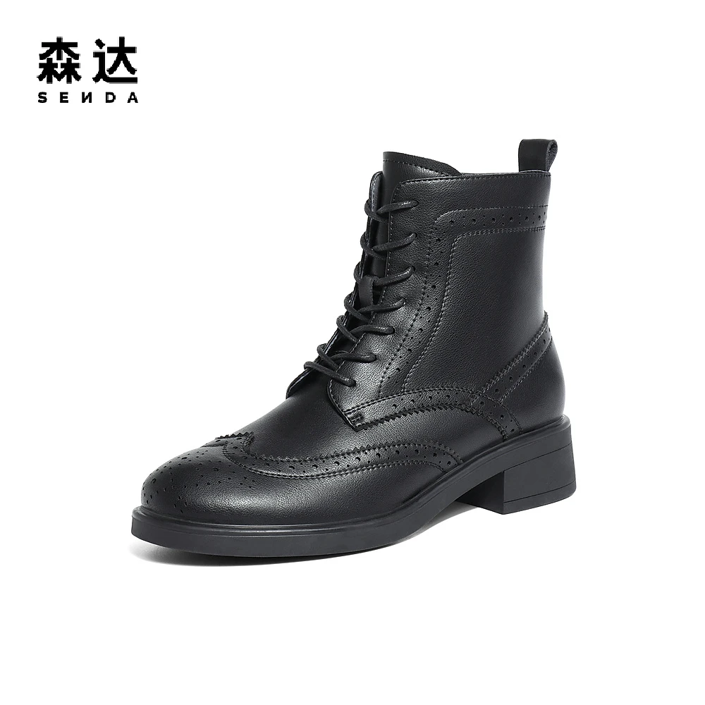 Senda/森达马丁靴女商场同款英伦风时尚百搭布洛克短靴SVC01DD3