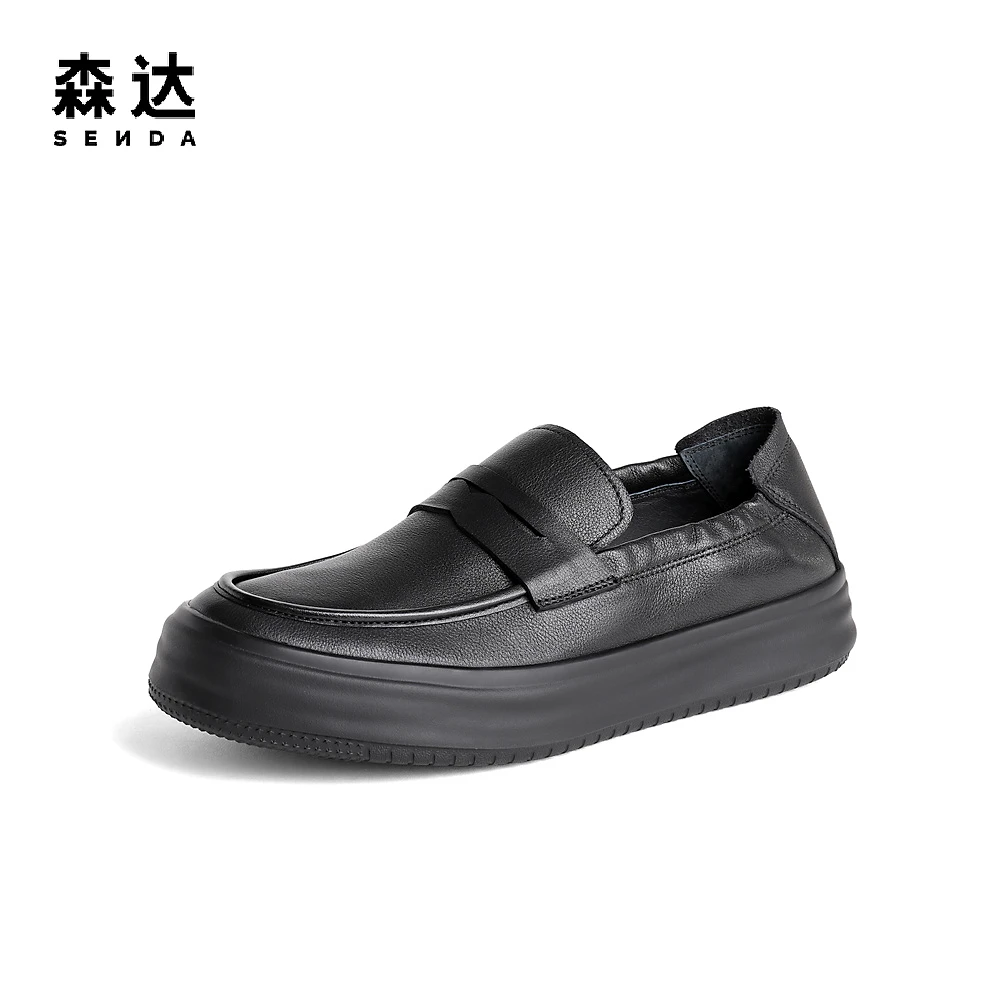 森达简约豆豆鞋男秋新舒适软面一脚蹬厚底休闲皮鞋ZY601CM3