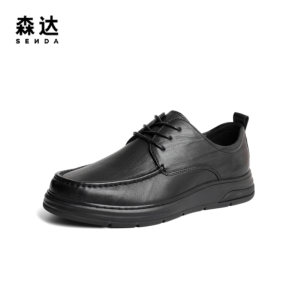 森达简约休闲皮鞋男秋新商场同款系带舒适平底单鞋46S06CM3