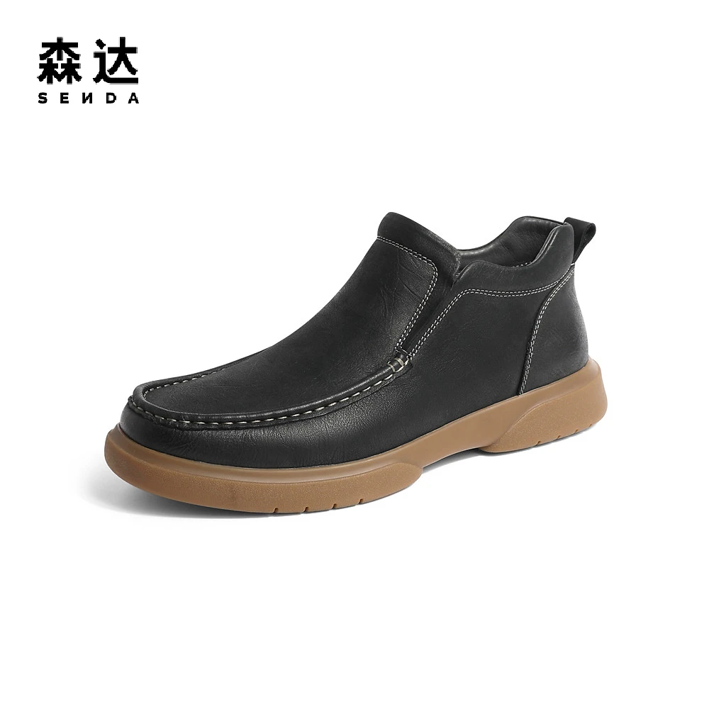 森达简约皮靴男士冬季经典商场同款户外休闲高帮舒适短靴1EL01DD2