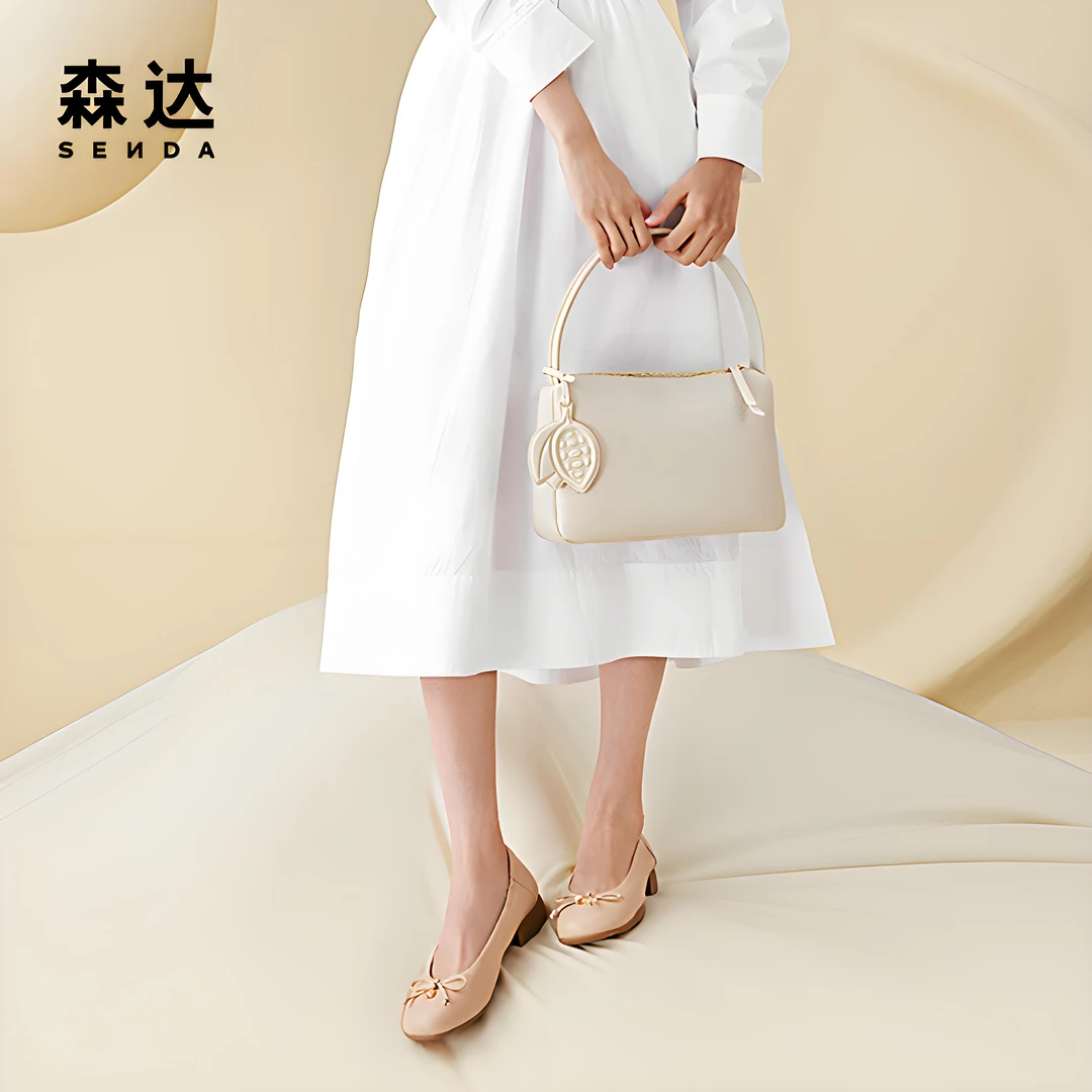 Senda/森达奶奶鞋女25春商场同款蝴蝶结粗跟浅口单鞋4VI09AQ3