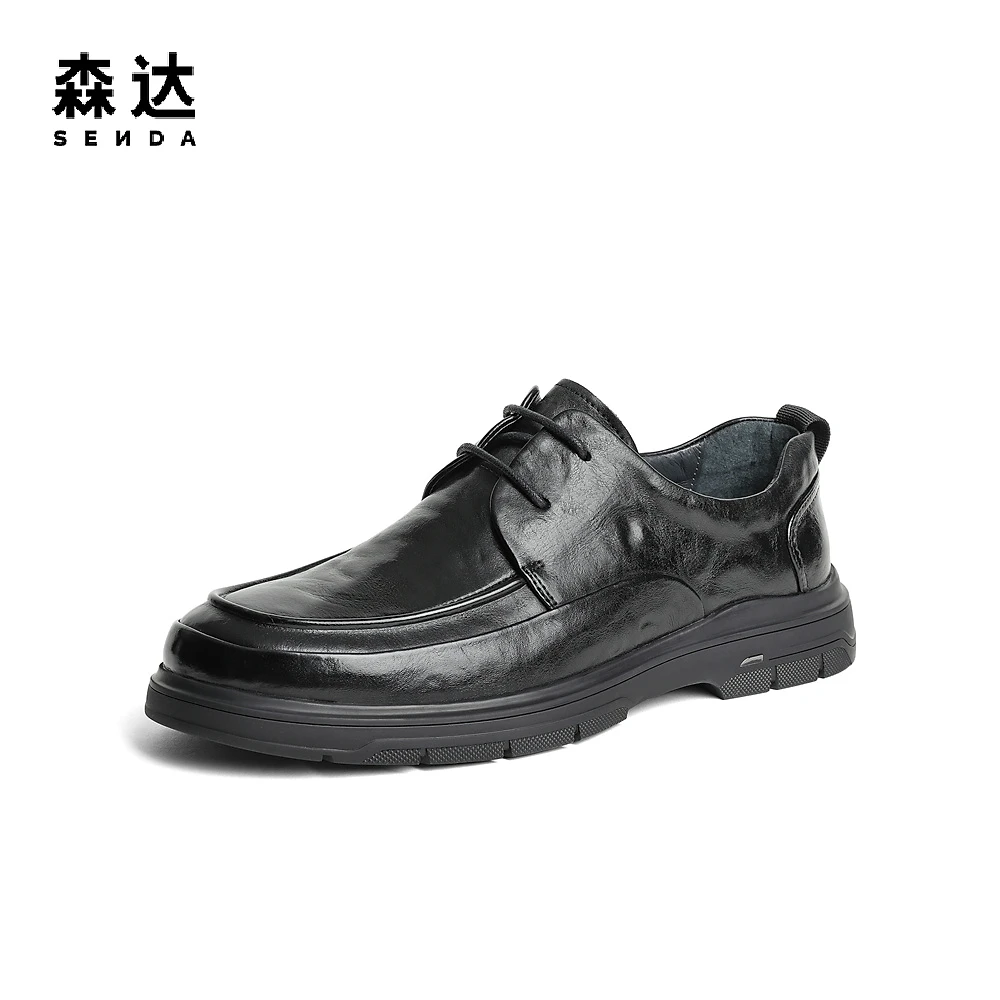 森达休闲皮鞋男2023秋新商场同款简约复古系带平底单鞋1LH01CM3