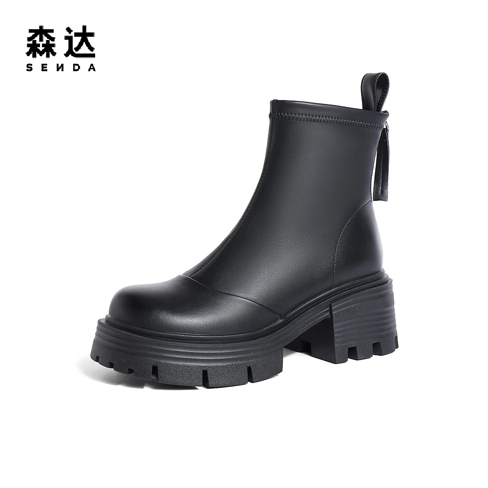 Senda/森达气质弹力靴女冬舒适软面厚底百搭显高休闲短靴ZTD55DD3