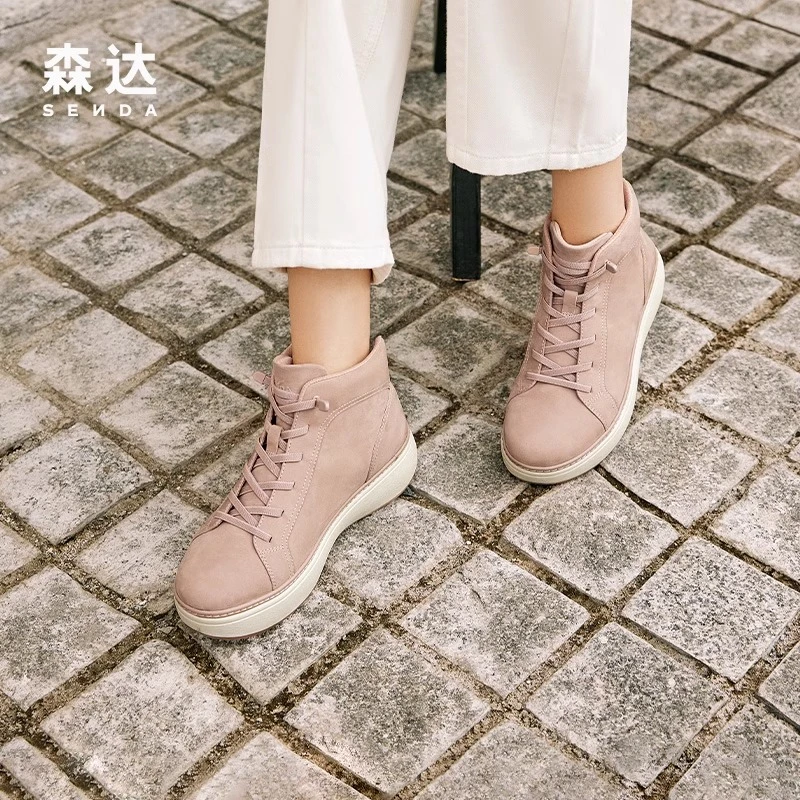 Senda/森达时尚加绒靴女冬新商场同款复古运动风厚底短靴4HN45DD3