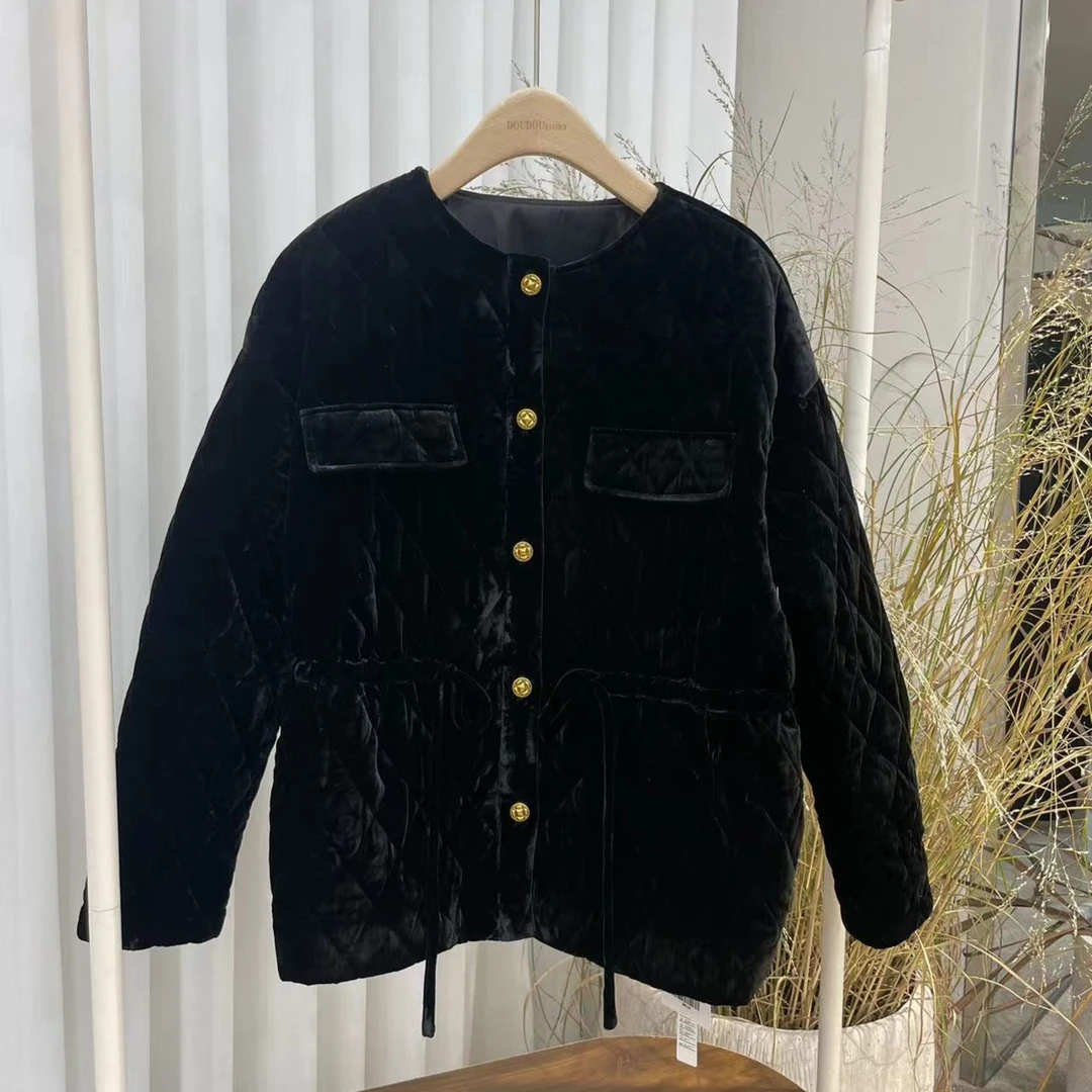HALUNGLE/海伦格丽   23260    复古菱格丝绒棉服