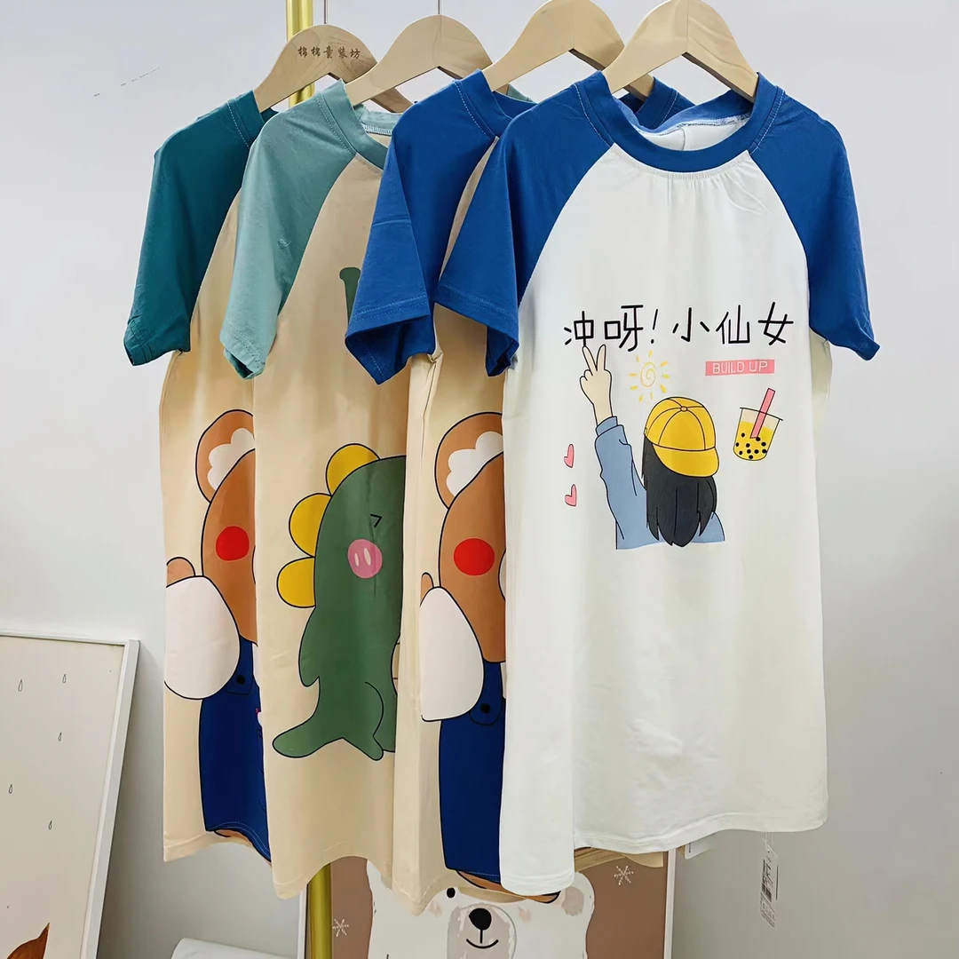 婴贝熊女童睡裙夏季透气薄款短袖宝宝家居服女孩睡衣大童连衣裙子