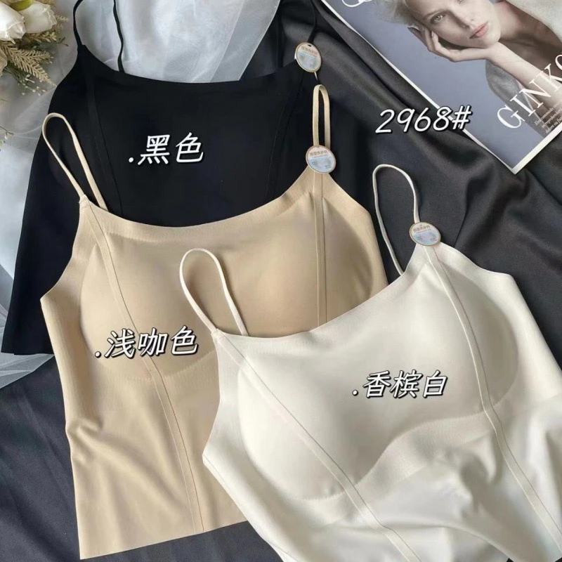 新款夏季薄款无痕吊带背心女士无钢圈固定杯抹胸中长款美背外穿