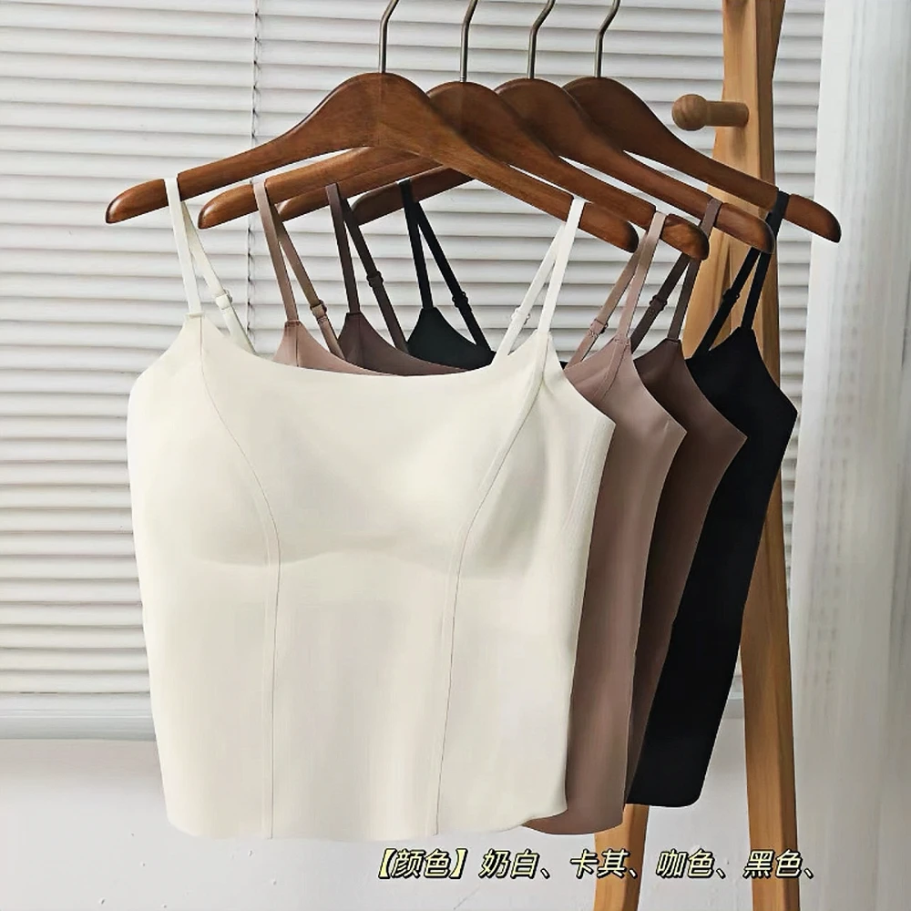裸感无痕带胸垫一体式防走光吊带背心外穿bra潮显瘦女背心打底
