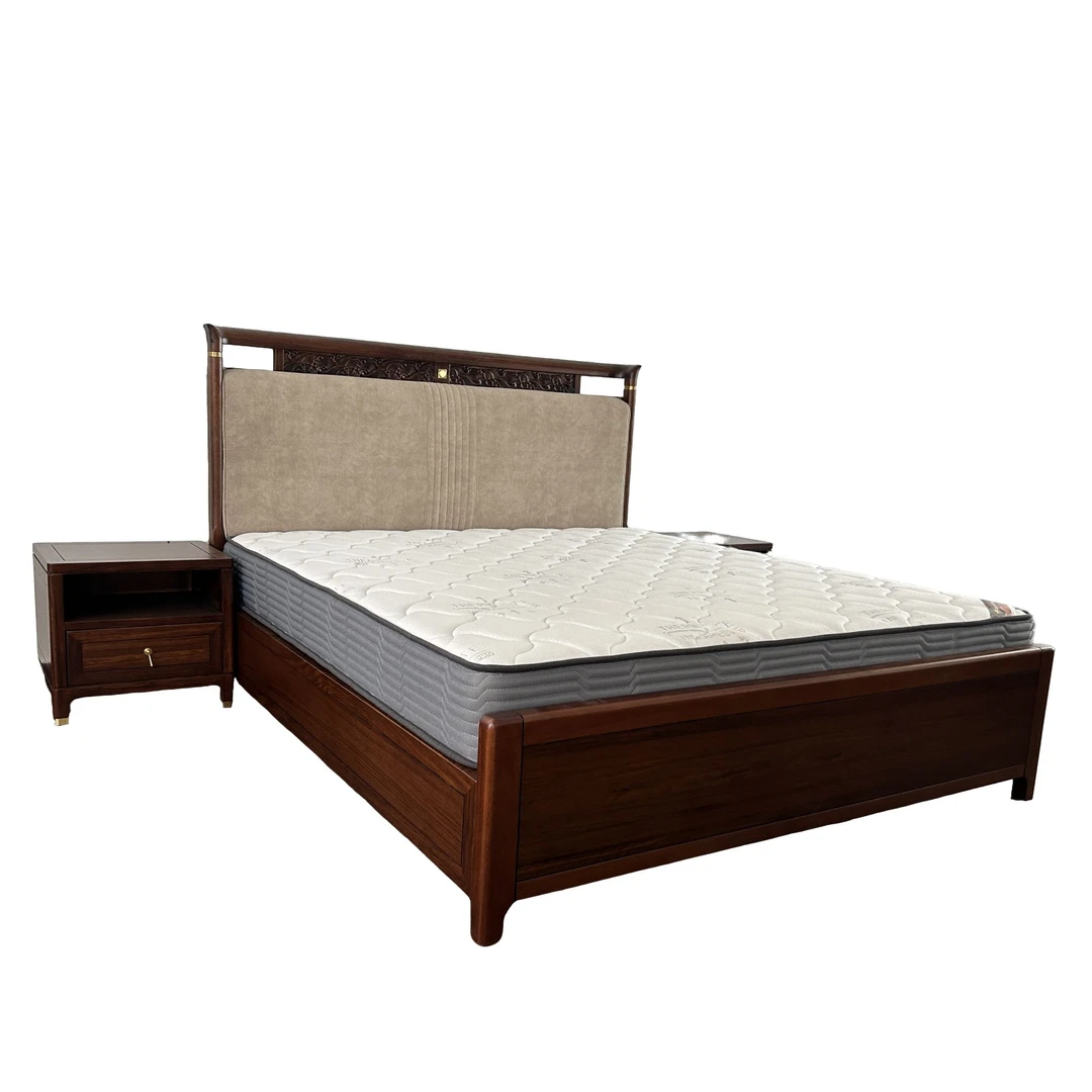 乌金木实木床-定制款 布艺靠背双人床（不包含床头柜）