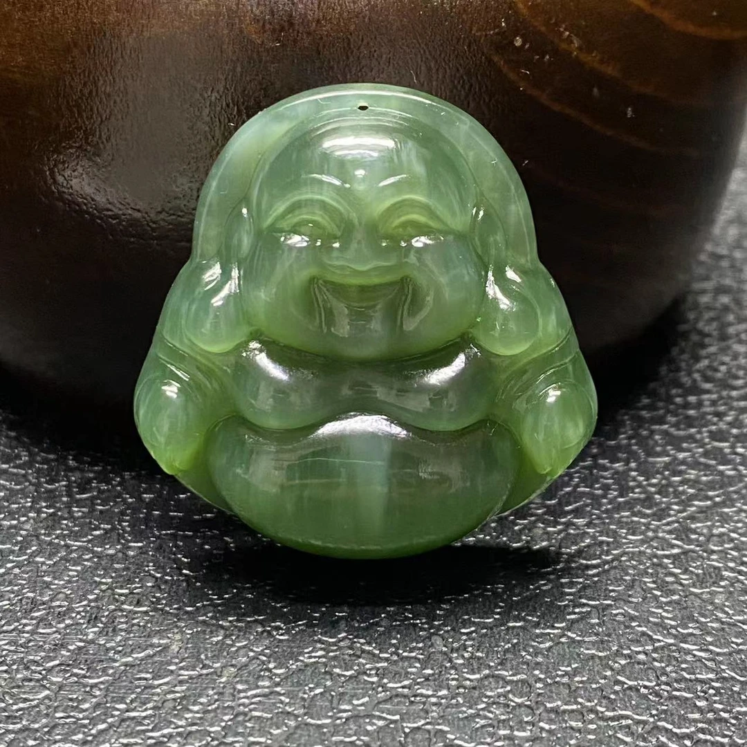【迈越珠宝】晶大佬和田玉碧玉粉青冰猫眼佛公吊坠男女挂件气质时尚
