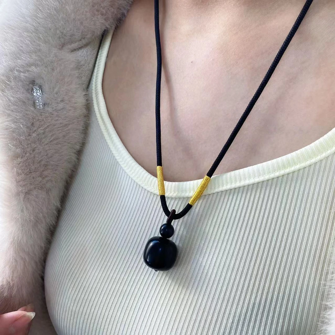 【迈越珠宝】天然和田玉墨玉吊坠挂件男女款手工编织时尚可调节黑色