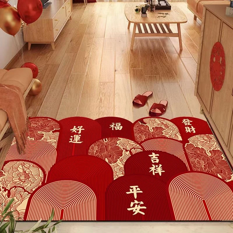 红色喜庆软硅藻泥材质吸水门垫入户门家用裁剪防水耐脏擦洗