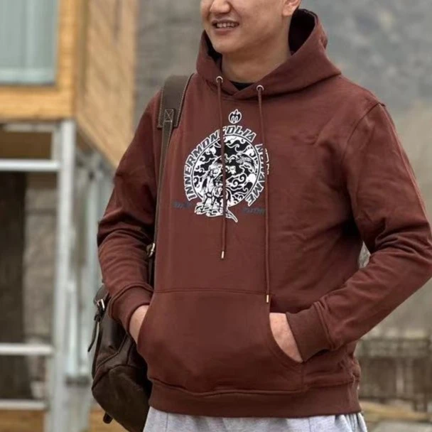 GUR MONGOL 新款套头款经典款卫衣男女同款休闲印花连帽运动带帽