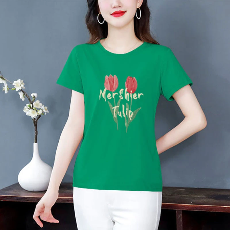正肩短袖t恤女夏季打底体恤衫薄款简约百搭圆领时尚修身纯棉上衣