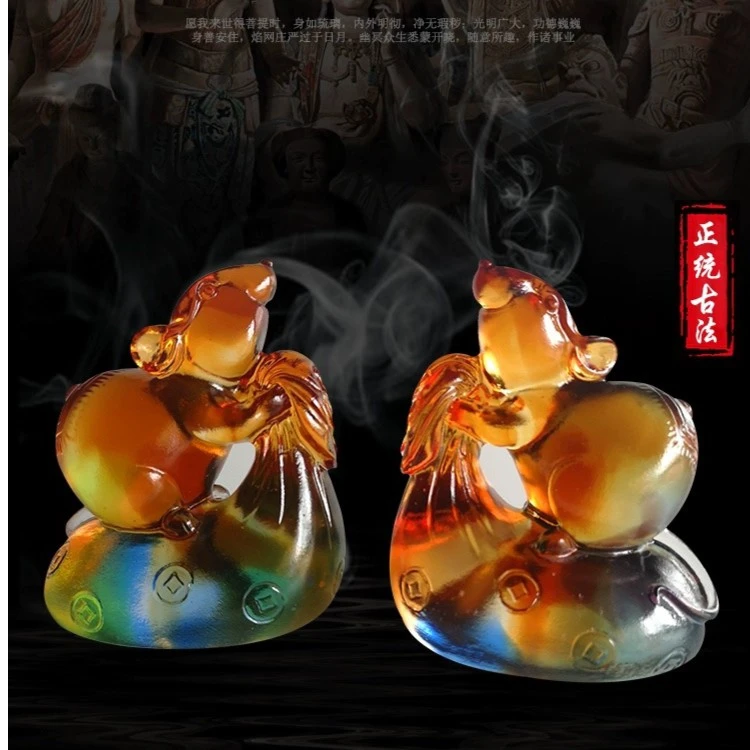 古法琉璃生肖老鼠可爱创意十二生肖鼠年招财办公桌摆件生日礼品