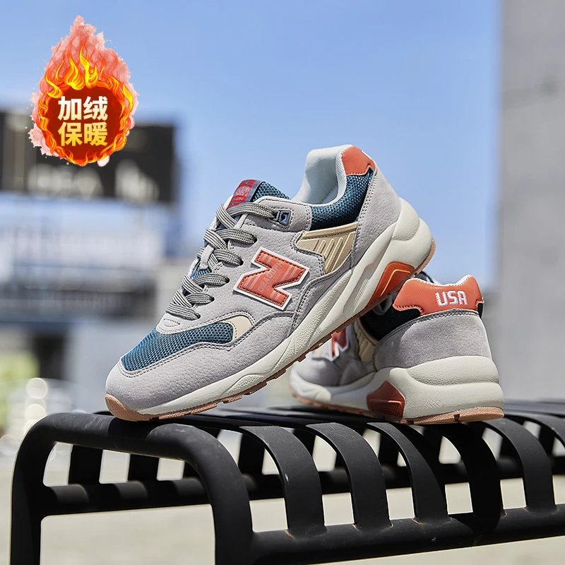 秋冬新品新百伦男鞋网面运动鞋休闲透气情侣N字580跑步鞋女加绒款