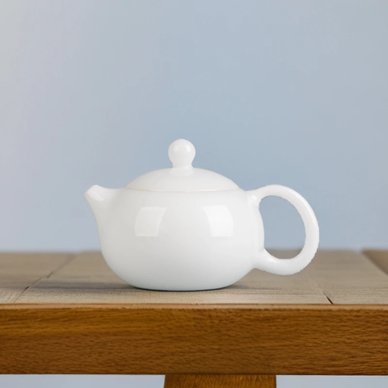 冰种玉瓷能提会转上釉纯白凤鸣西施壶中式纯手工200毫升