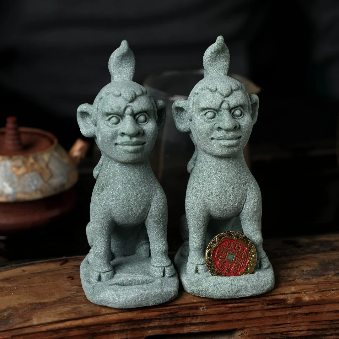 新中式听泉开门兽青砂石国潮茶宠办公室装饰摆件可养茶艺茶玩创意