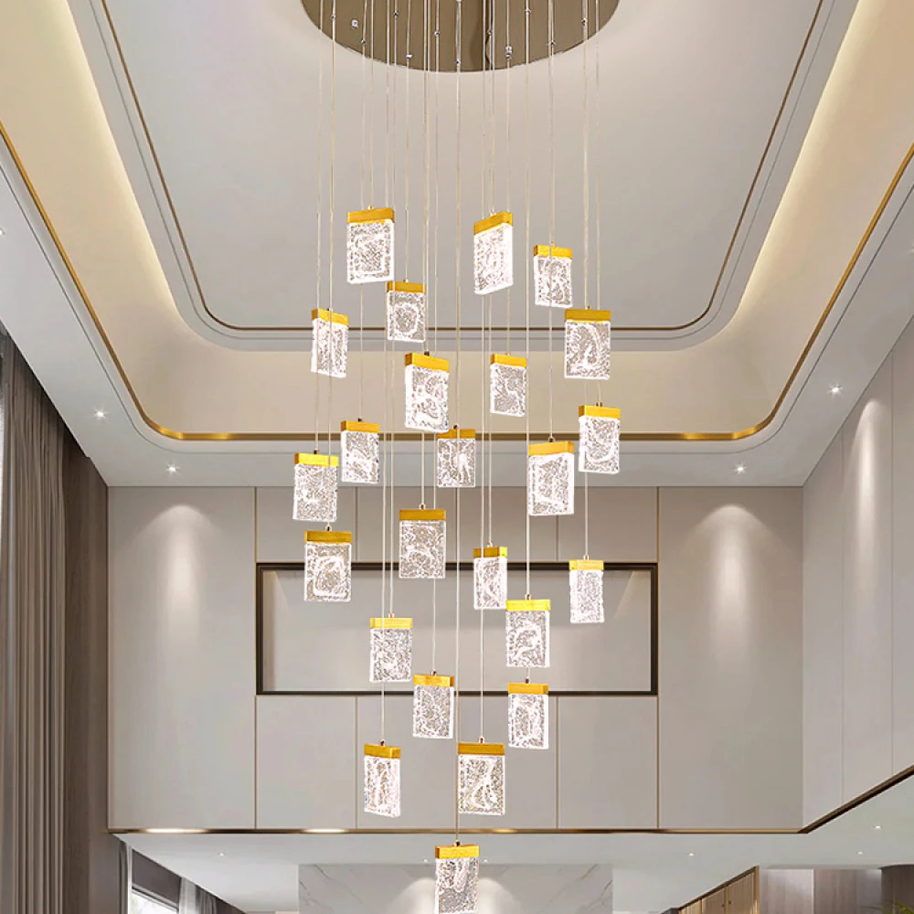 楼梯间吊灯复式楼中空客厅长吊灯北欧餐厅吧台loft公寓挑高水晶灯