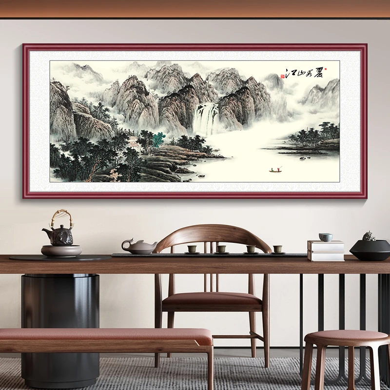 画事未了江山秀丽喷绘国画新中式客厅装饰画办公室沙发山水挂画
