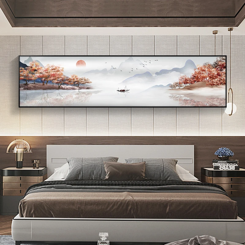 画事未了床头挂画山水画客厅沙发壁画简约酒店房间抽象喷绘床头画