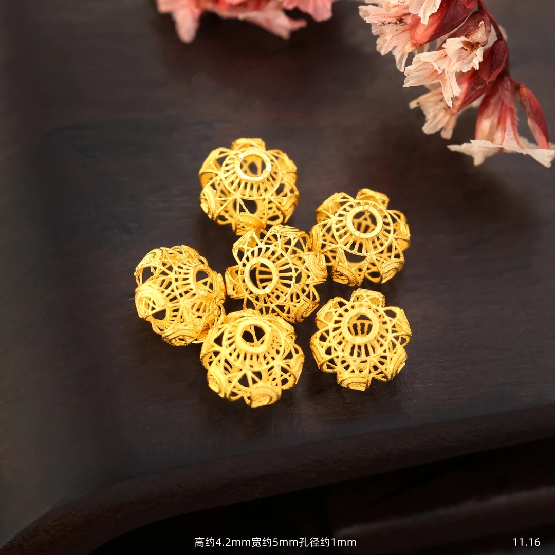 【团价】2个||18K金镂空灯笼隔珠D