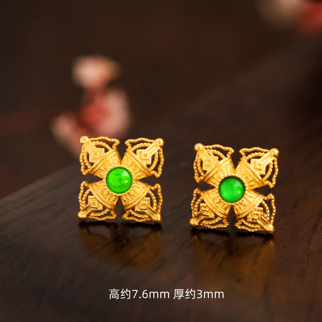 【金豆】18K金缅A翡杵杵耳钉耳饰C