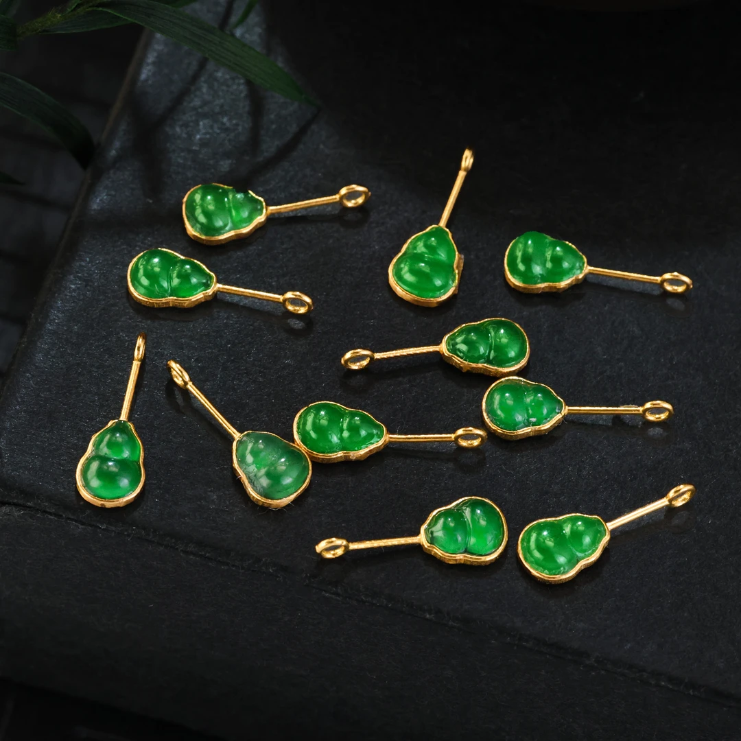 【金豆工厂】18K金镶缅A翡葫芦小夹子葫芦棒棒糖手串项链配件S