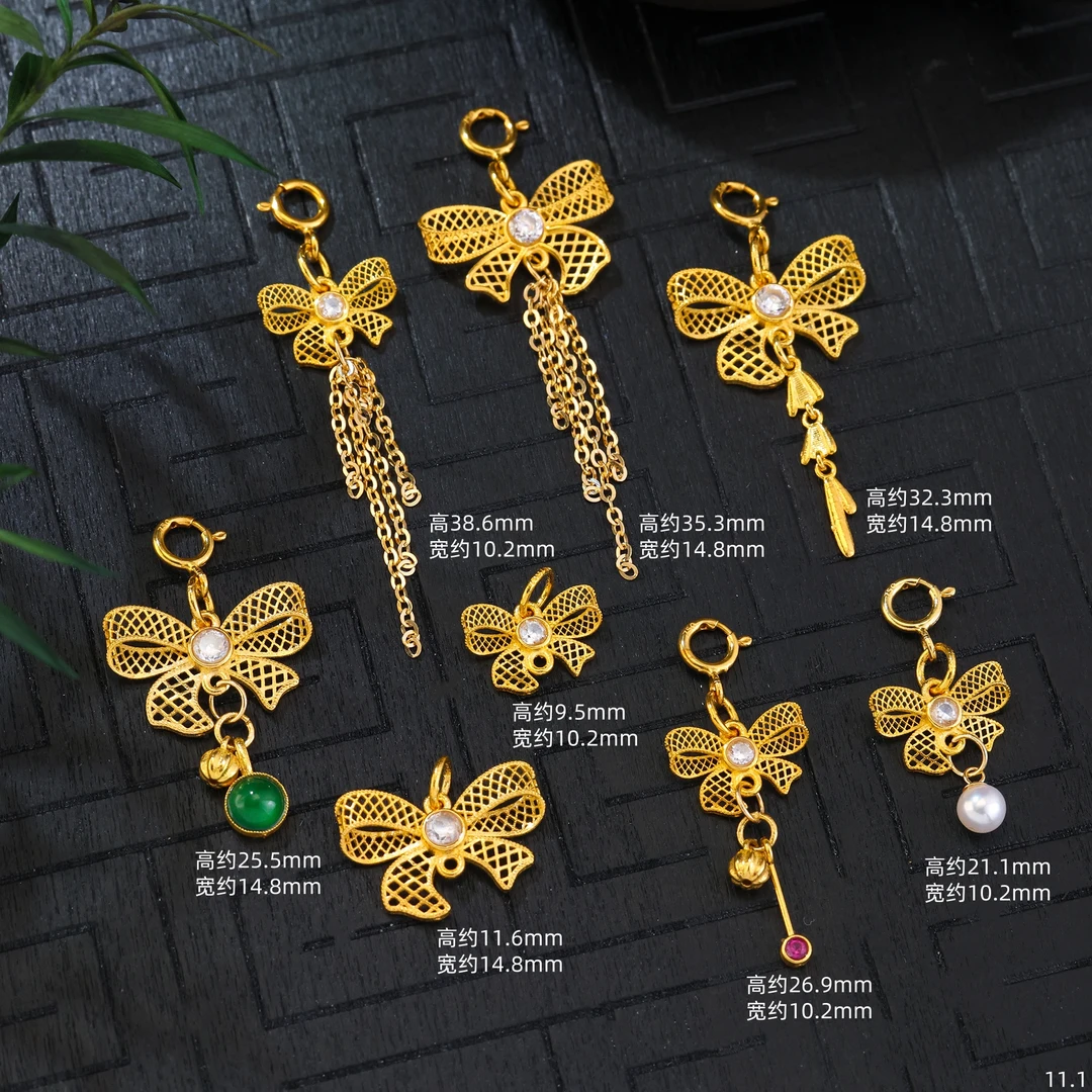 【金豆原创】在逃公主蝴蝶结豪镶款||18K金蝴蝶结吊坠流苏挂坠滴溜D