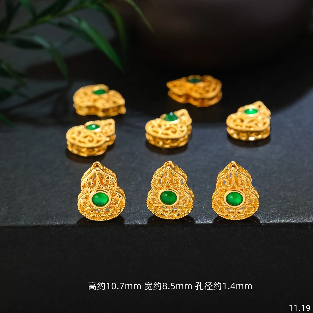 【金豆工厂】18K金缅A翡花丝葫芦隔珠手串项链DIY配件D