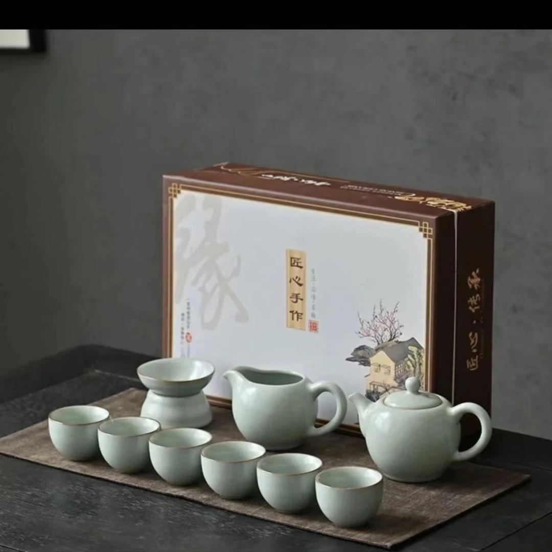 汝窑天青色开片可养铁线茶具礼盒装家用高档陶瓷简约中式A63