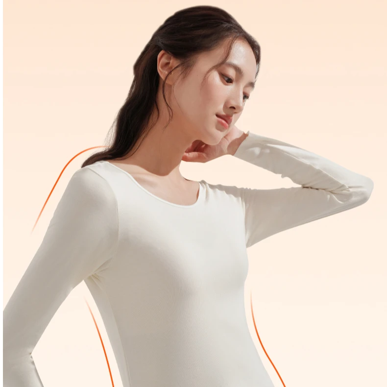 【磨毛款】发热暖绒绵羊毛舒适女士无痕套装修身圆领秋冬62033