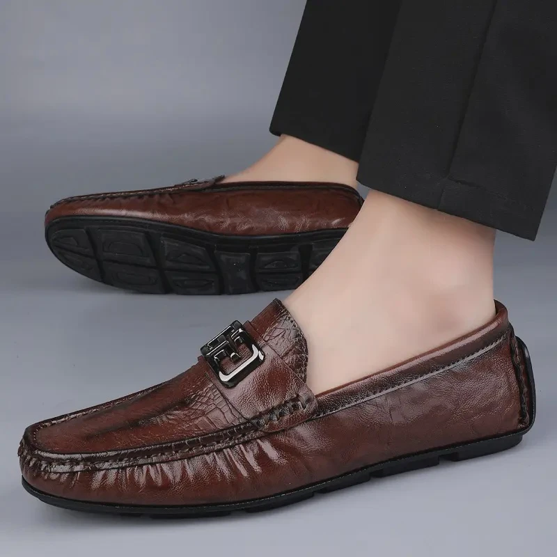 轻奢皮鞋男真皮男士豆豆鞋新款英伦商务休闲鞋软底软牛皮透气男鞋