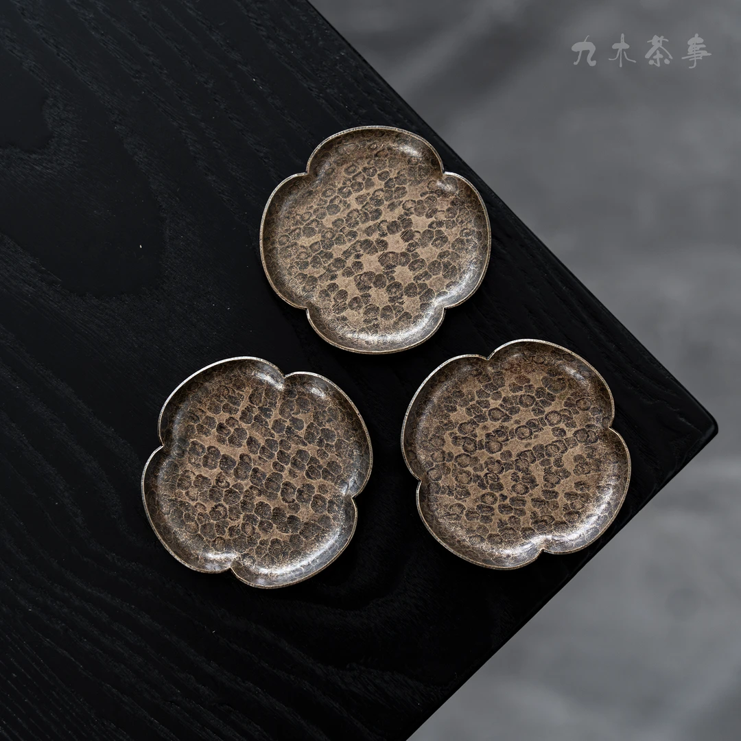 九木丨黄铜杯垫海棠花茶杯垫复古手工锤目防滑隔热茶杯托茶道零配