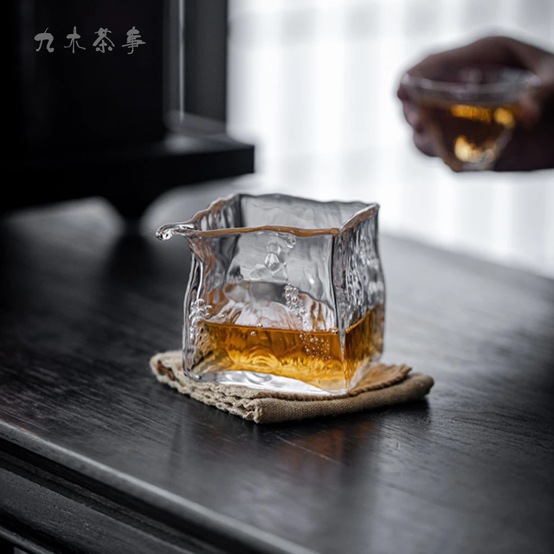 九木丨四方气泡公道杯水晶玻璃家用锤纹公道杯加厚耐热分茶器茶海