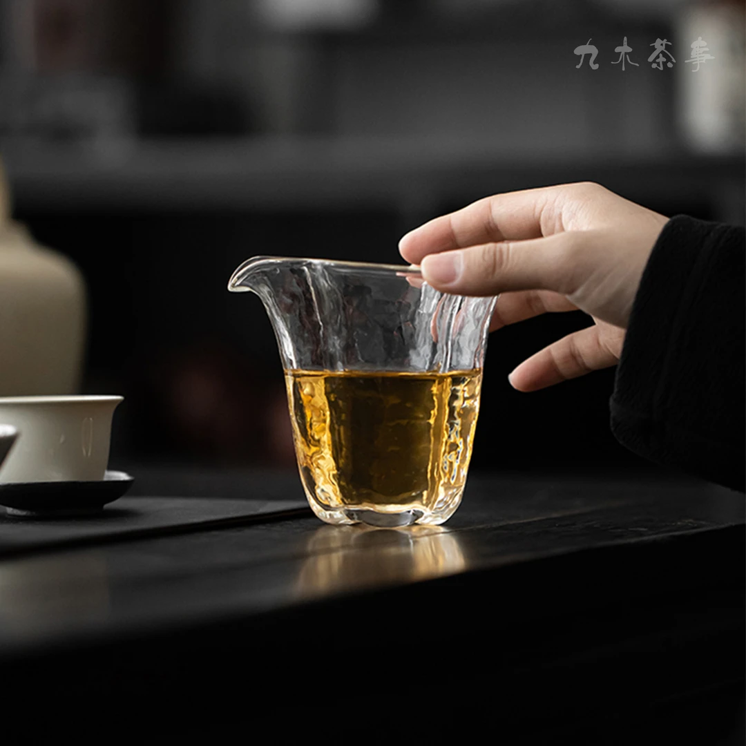 九木丨锤纹冰晶海棠花公道杯 高硼硅加厚耐热玻璃分茶器 茶道零配