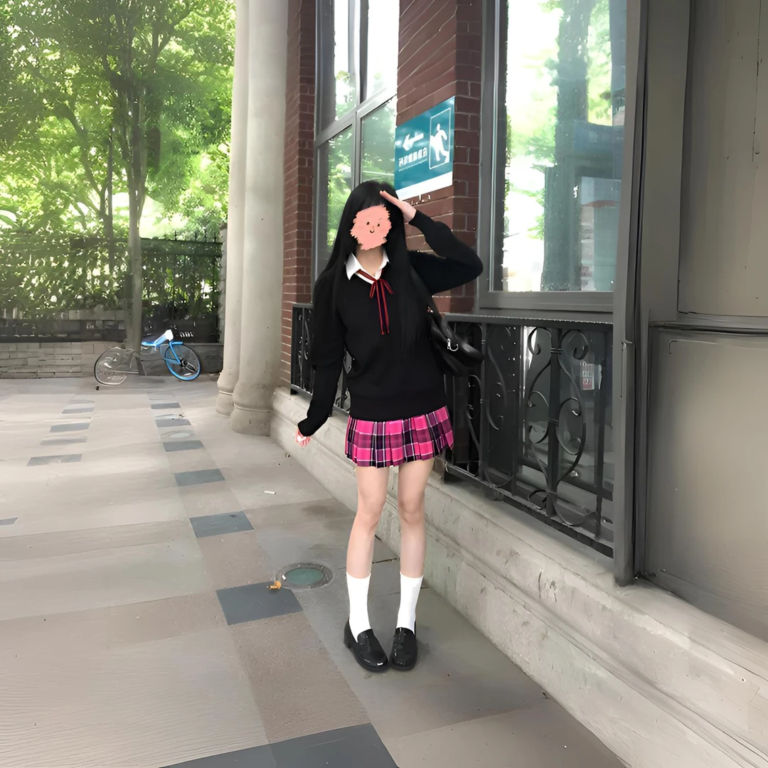 JK制服日系V领纯色长袖针织衫外套学院风秋冬套头毛衣女小玫套装
