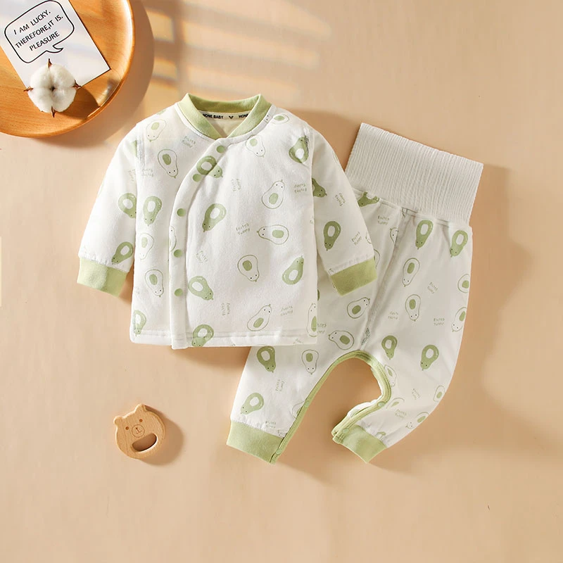 婴儿纯棉儿童宝宝保暖高腰加厚护肚分体衣秋冬季长袖新生儿新生婴