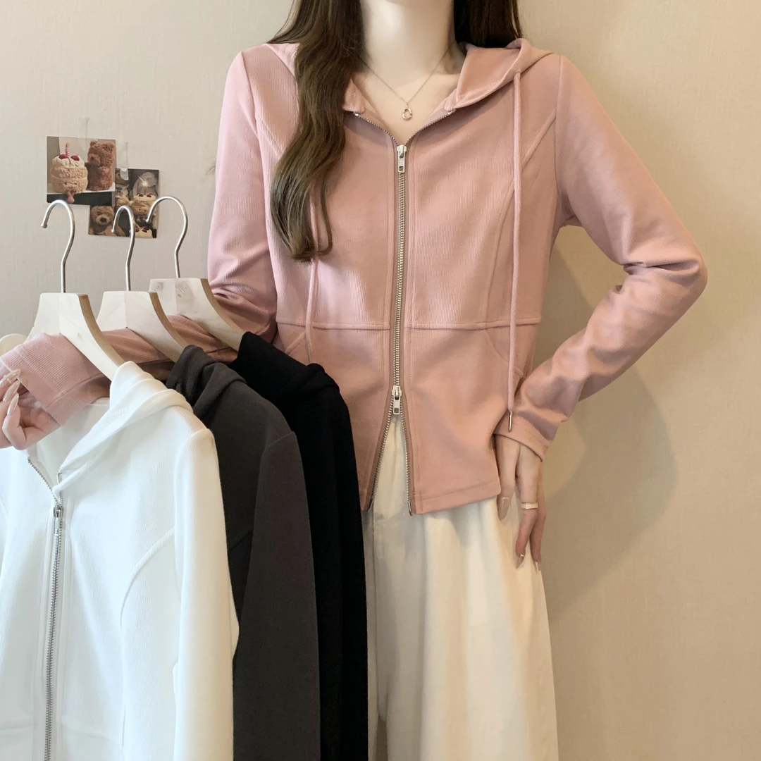 大码胖mm2024秋季新款女装连帽卫衣女外套长袖开衫遮肉显瘦上衣潮