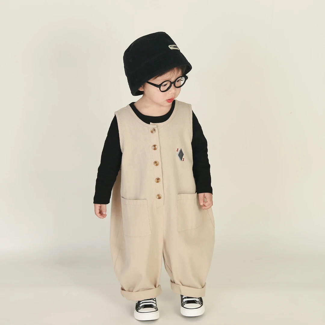 软萌~儿童刺绣背带裤2025年秋季新款宝宝连体衣宽松韩版长裤百搭